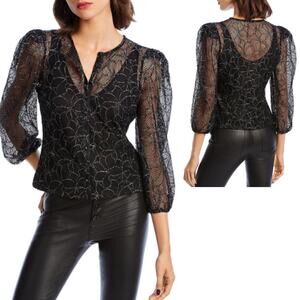 LINI Black Lace Button Up Blouse Size M